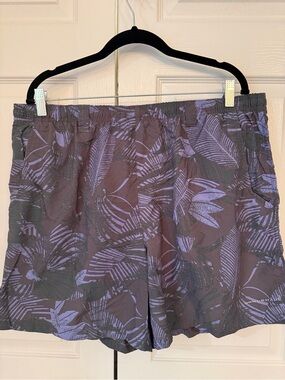 Columbia PFG Tropical Print Shorts in Purple and Gray/Green